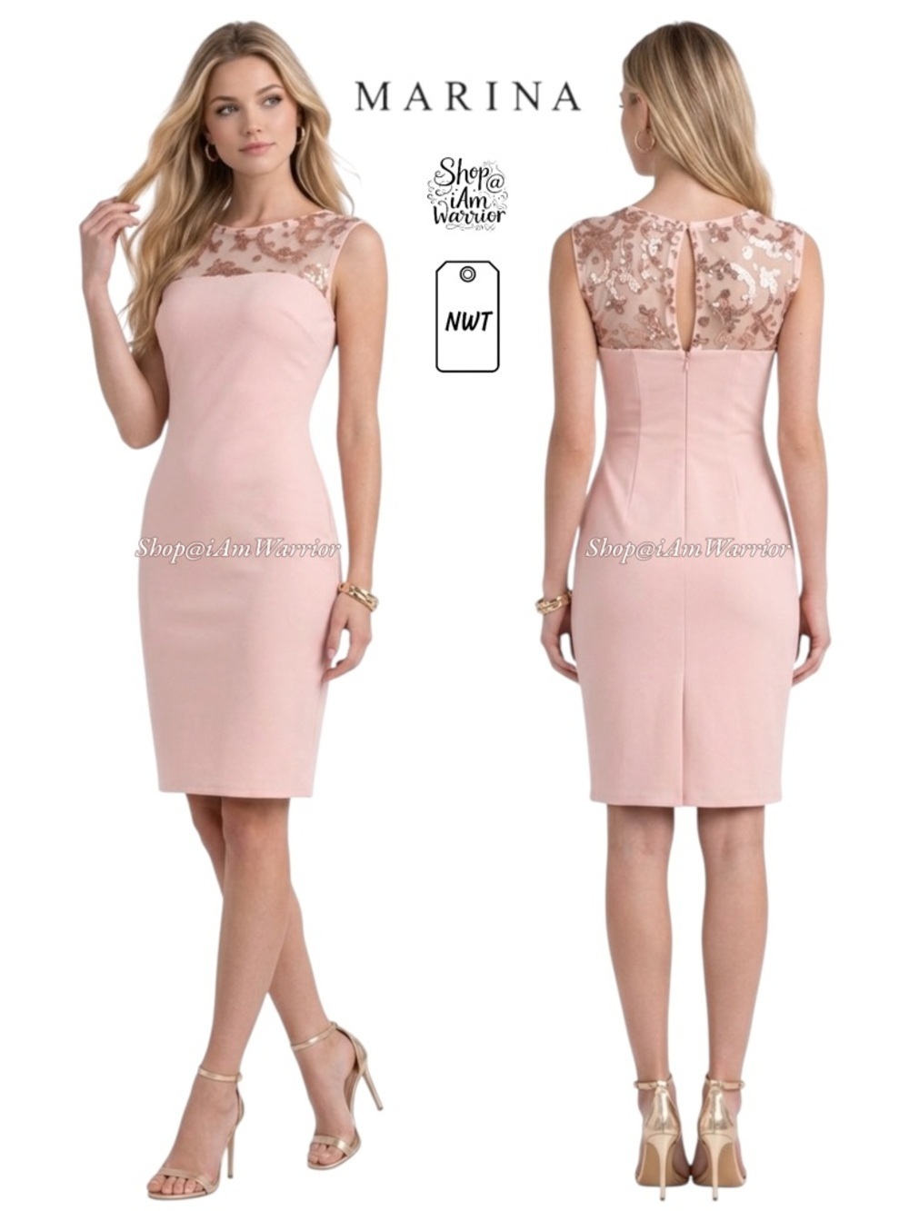 Marina NWT blush sequin neckline dress *shop@iamwarrior